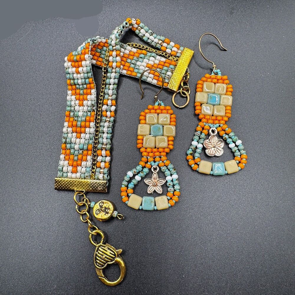 Beaded Bracelet and Earring Set Southwest-Inspired Soft Autumn Colors